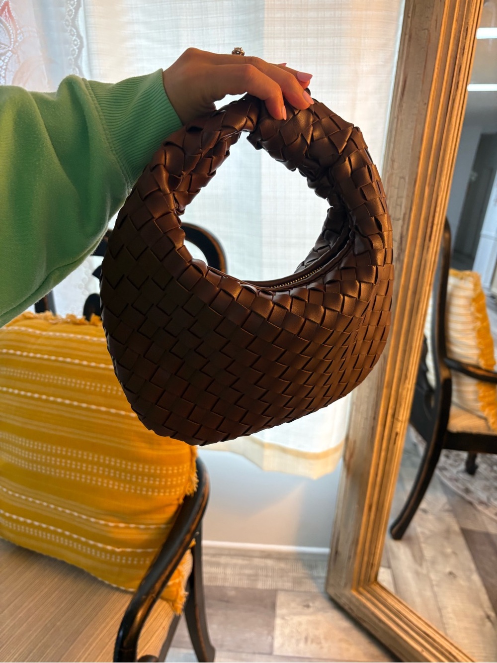 Urban Expressions Woven Mini Hobo Bag in Dark Brown - Picture 3 of 6